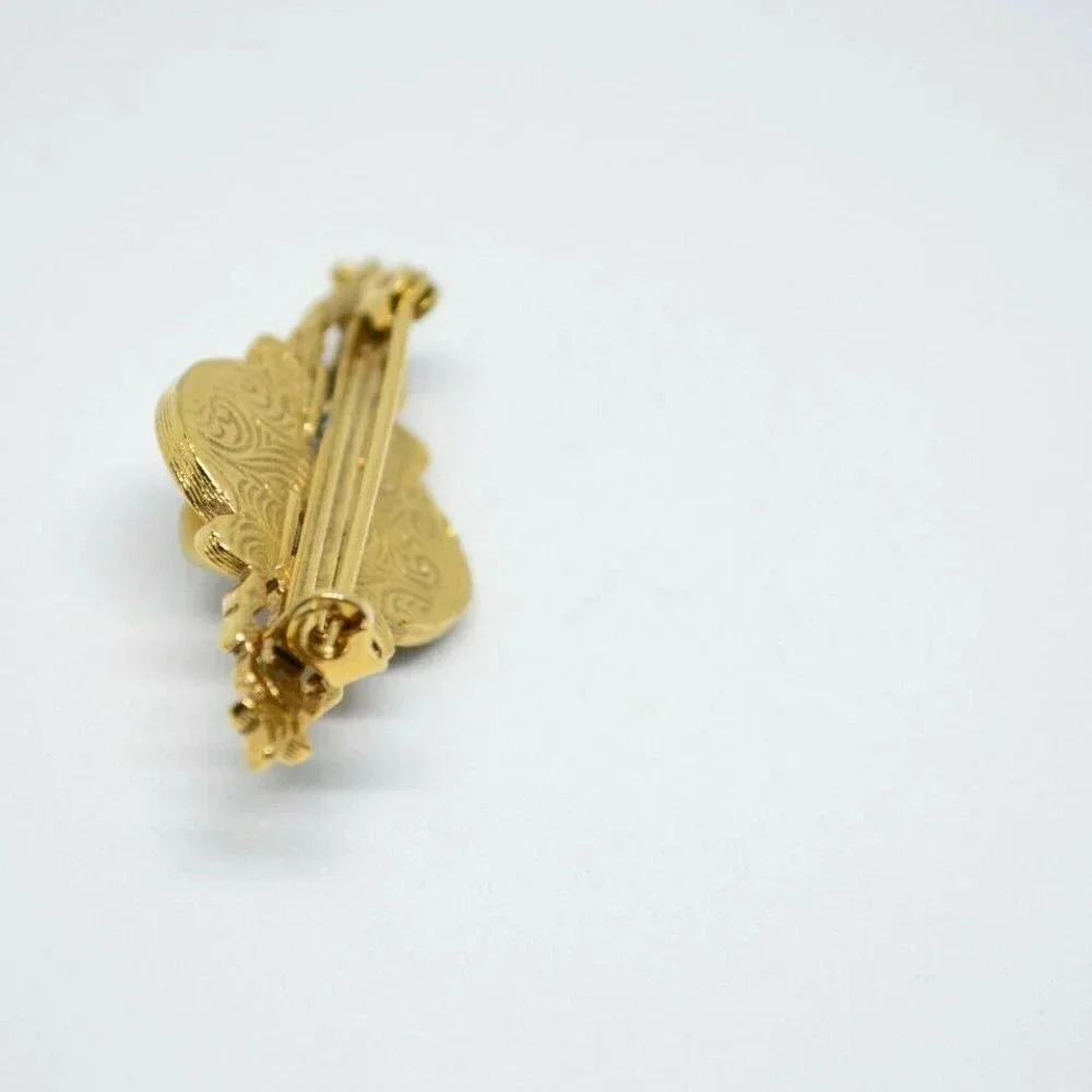 1928 Gold Toned Pink Flower Porcelain Pin Brooch